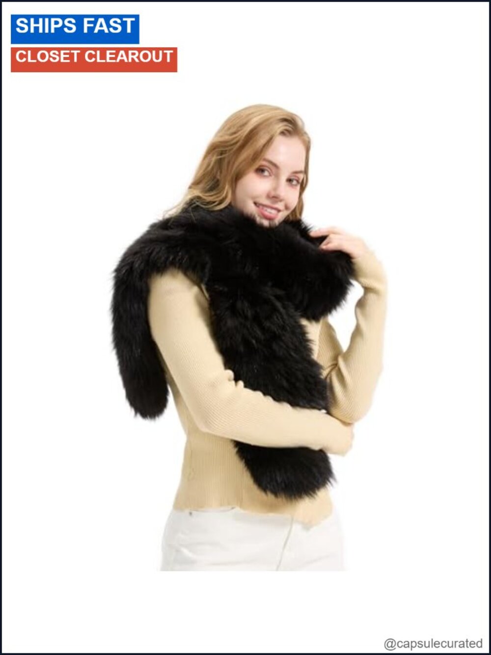 Real Fur Scarf for Women Long Fluffy Stole Neck Warmer Winter Wrap